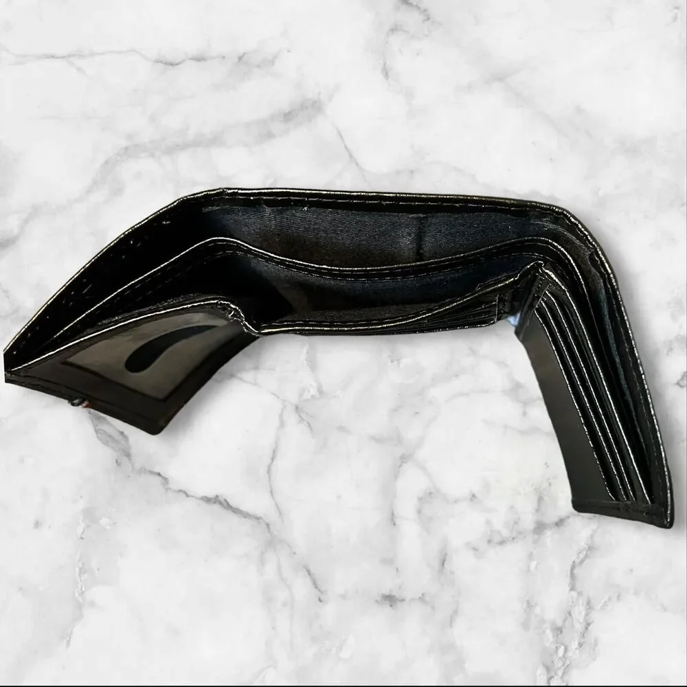 Tommy‎ Hilfiger Black Leather Mens Trifold Billfold Wallet Three Compartments